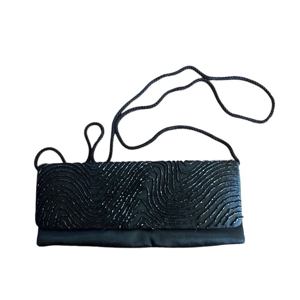 La Regale black beaded crossbody evening bag